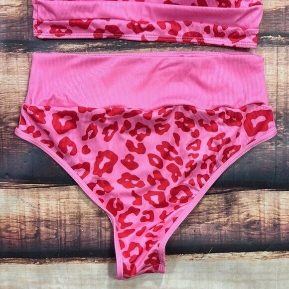 Bright Pink Leopard Bikini High Waist Leg 0X - Picture 6 of 8